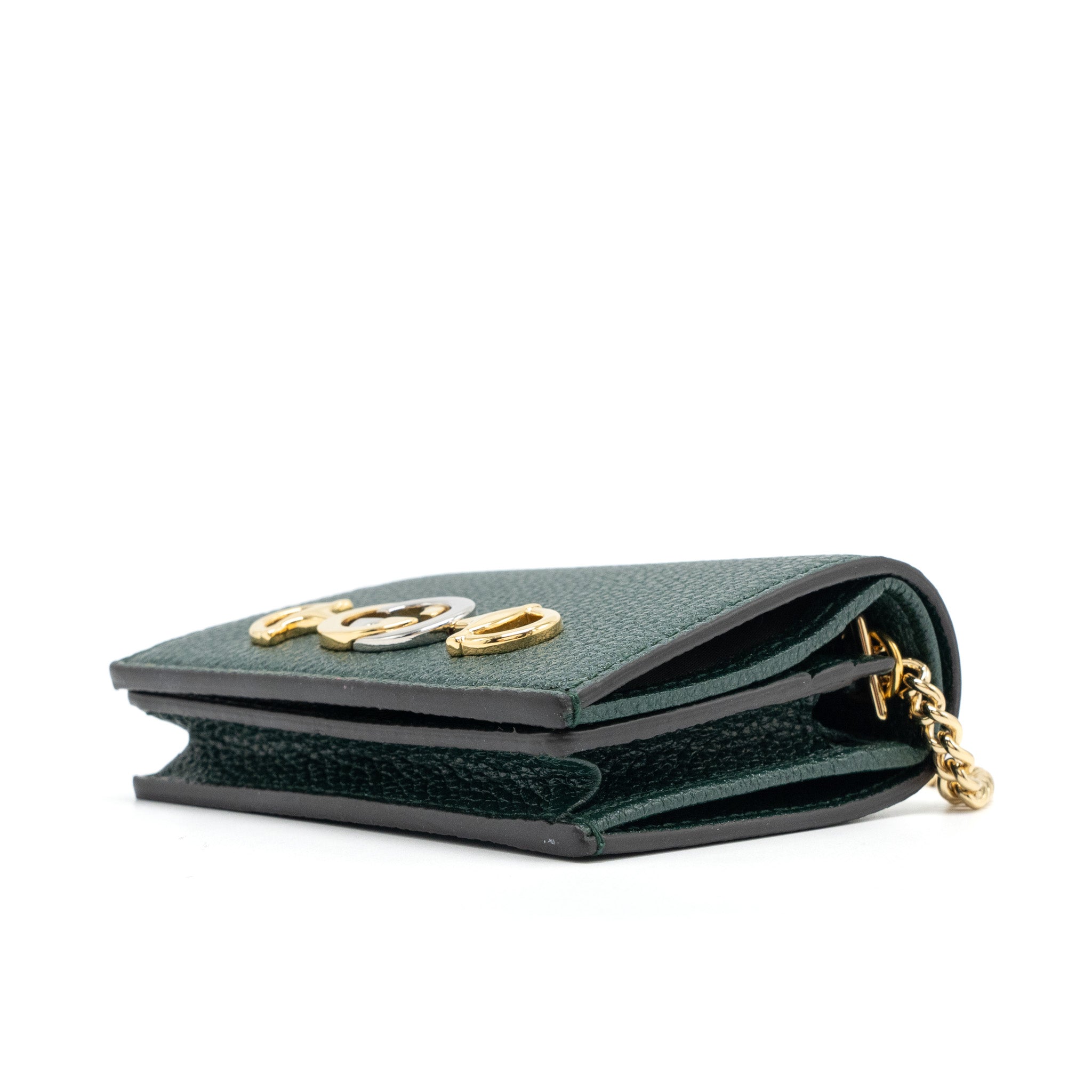 GUCCI ZUMI MINI WALLET WITH CHAIN CALFSKIN DARK GREEN GHW