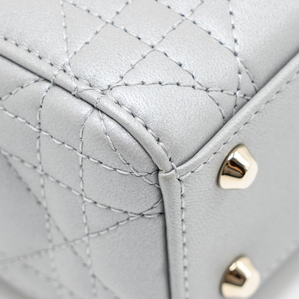 DIOR MINI LADY DIOR LAMBSKIN LIGHT GREY LGHW