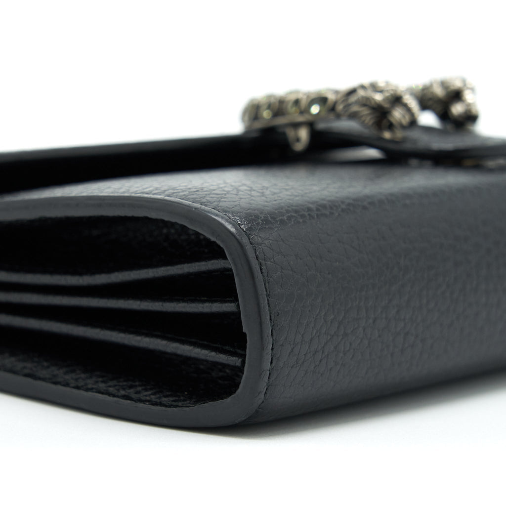 GUCCI MINI DIONYSUS WALLET ON CHAIN GRAINED CALFSKIN BLACK SHW