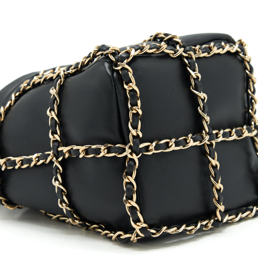 CHANEL 21C BUCKET CHAINS LAMBSKIN BLACK LGHW