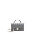 CHANEL TOP HANDLE MINI RECTANGULAR FLAP BAG LAMBSKIN GREY LGHW (MICROCHIP)