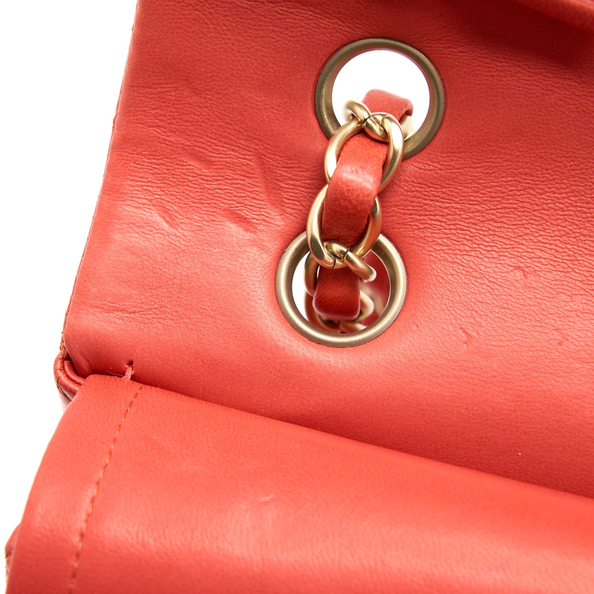 CHANEL MEDIUM CLASSIC DOUBLE FLAP BAG LAMBSKIN CORAL BRUSHED GHW