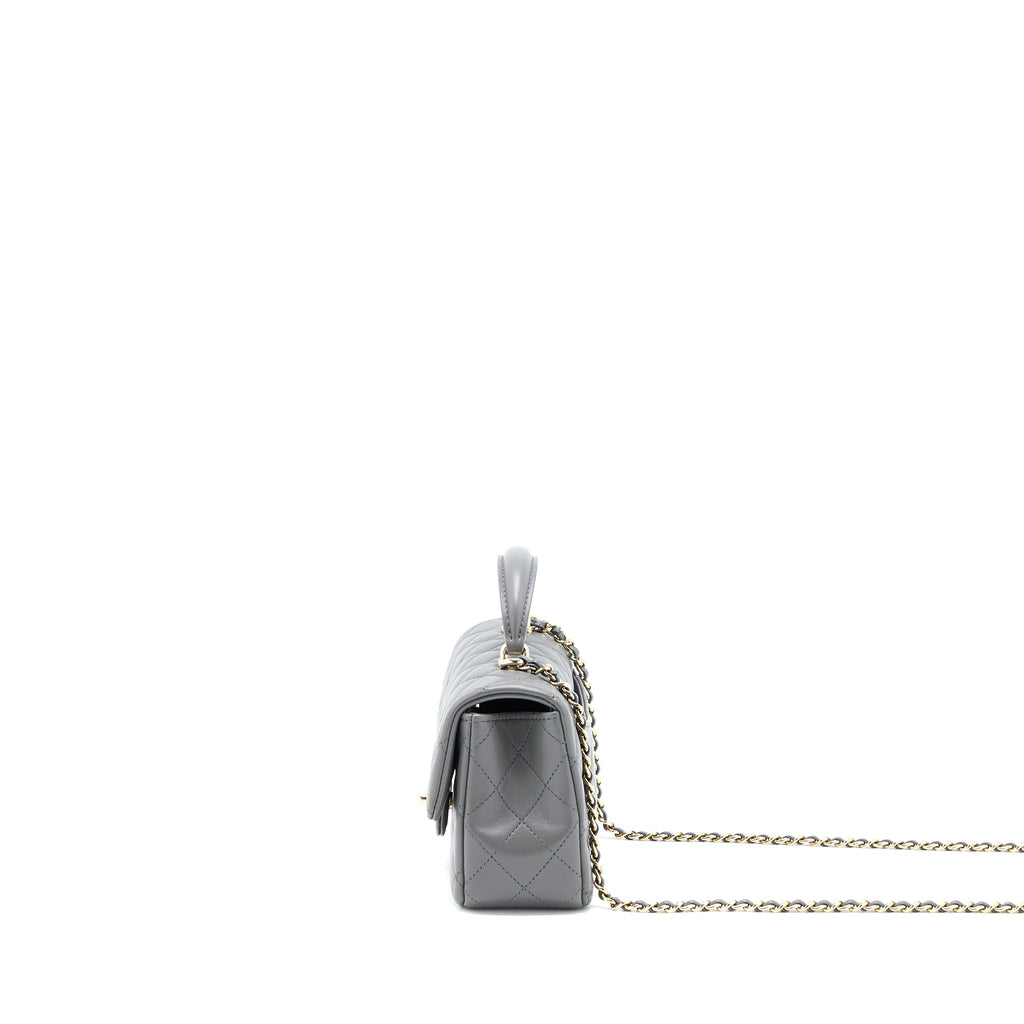 CHANEL TOP HANDLE MINI RECTANGULAR FLAP BAG LAMBSKIN GREY LGHW (MICROCHIP)
