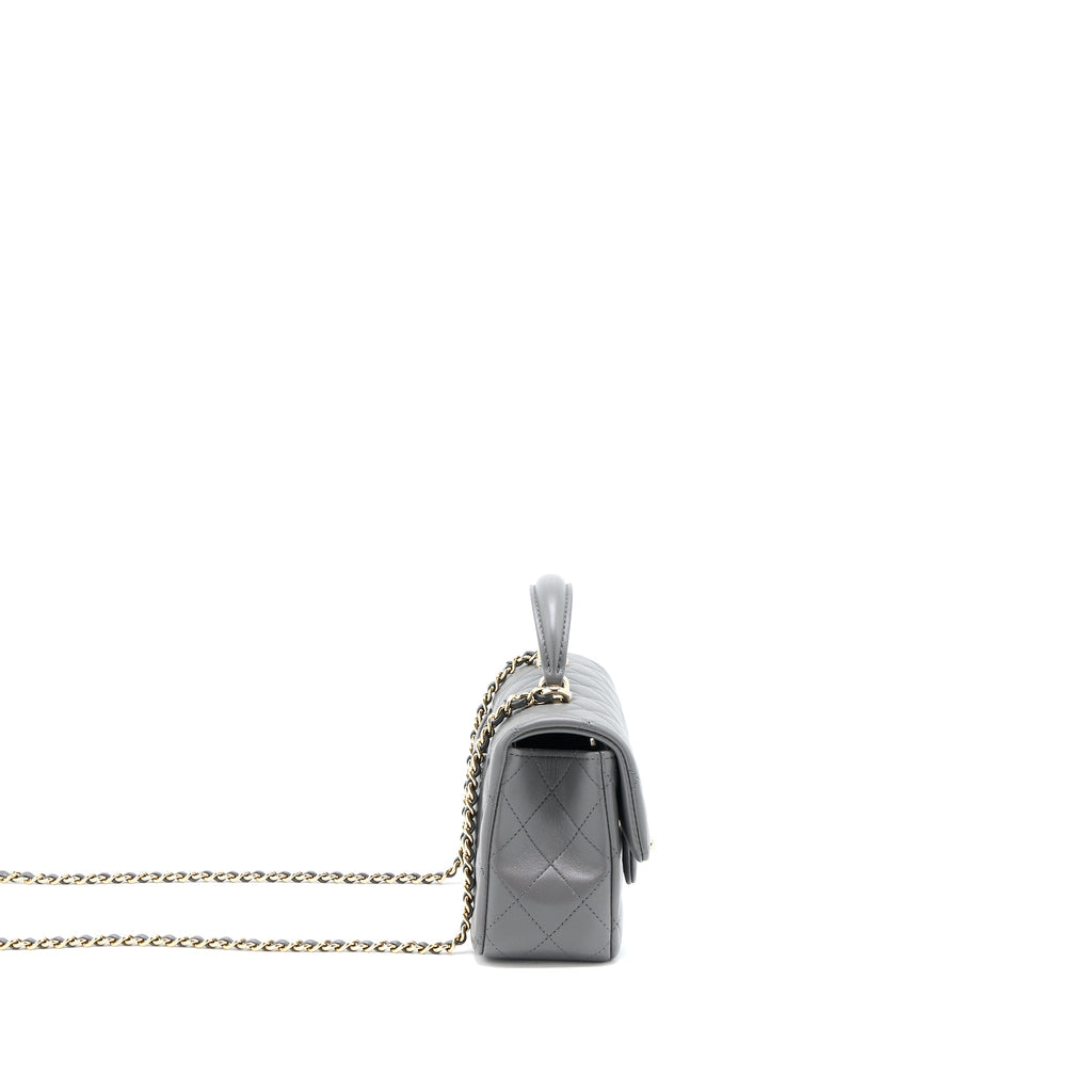 CHANEL TOP HANDLE MINI RECTANGULAR FLAP BAG LAMBSKIN GREY LGHW (MICROCHIP)