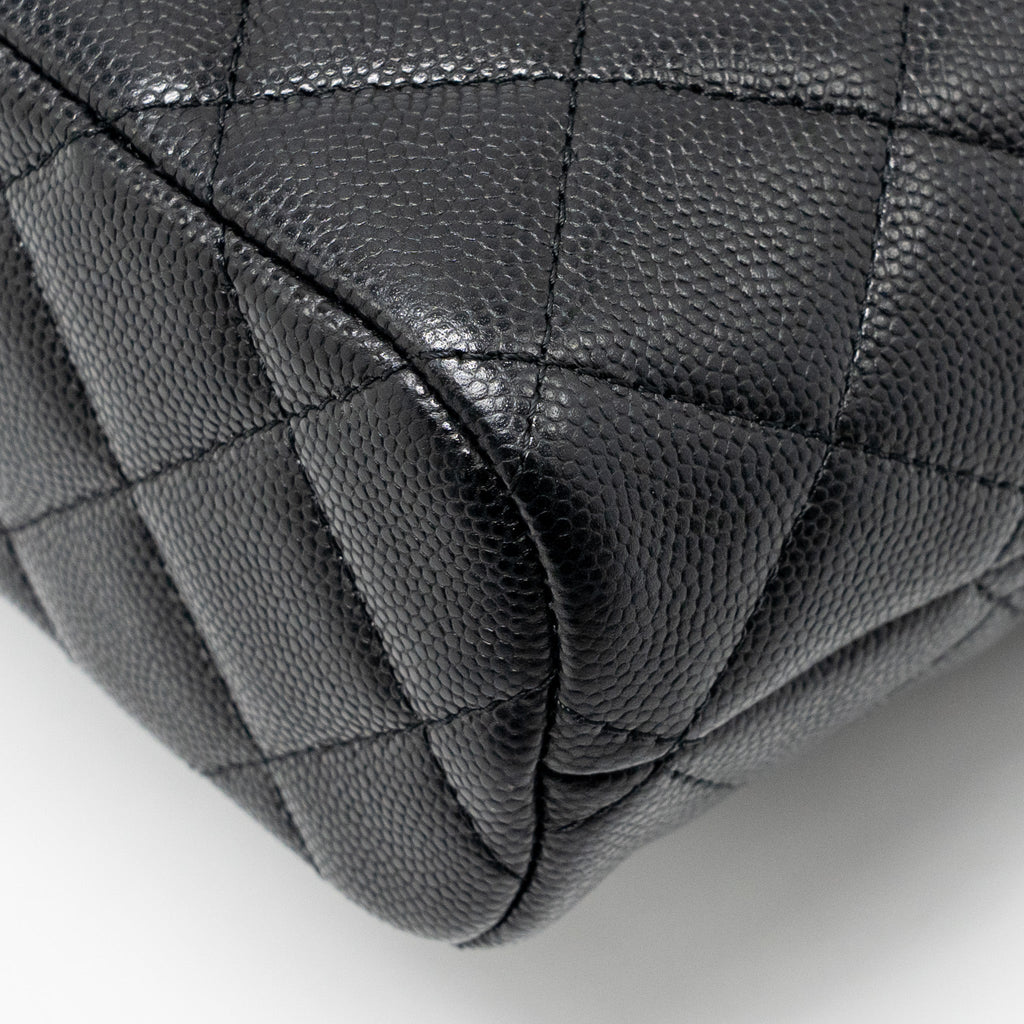 CHANEL 25C DETAIL LOGO QUILTED HOBO BAG CAVIAR BLACK GHW (MICROCHIP)