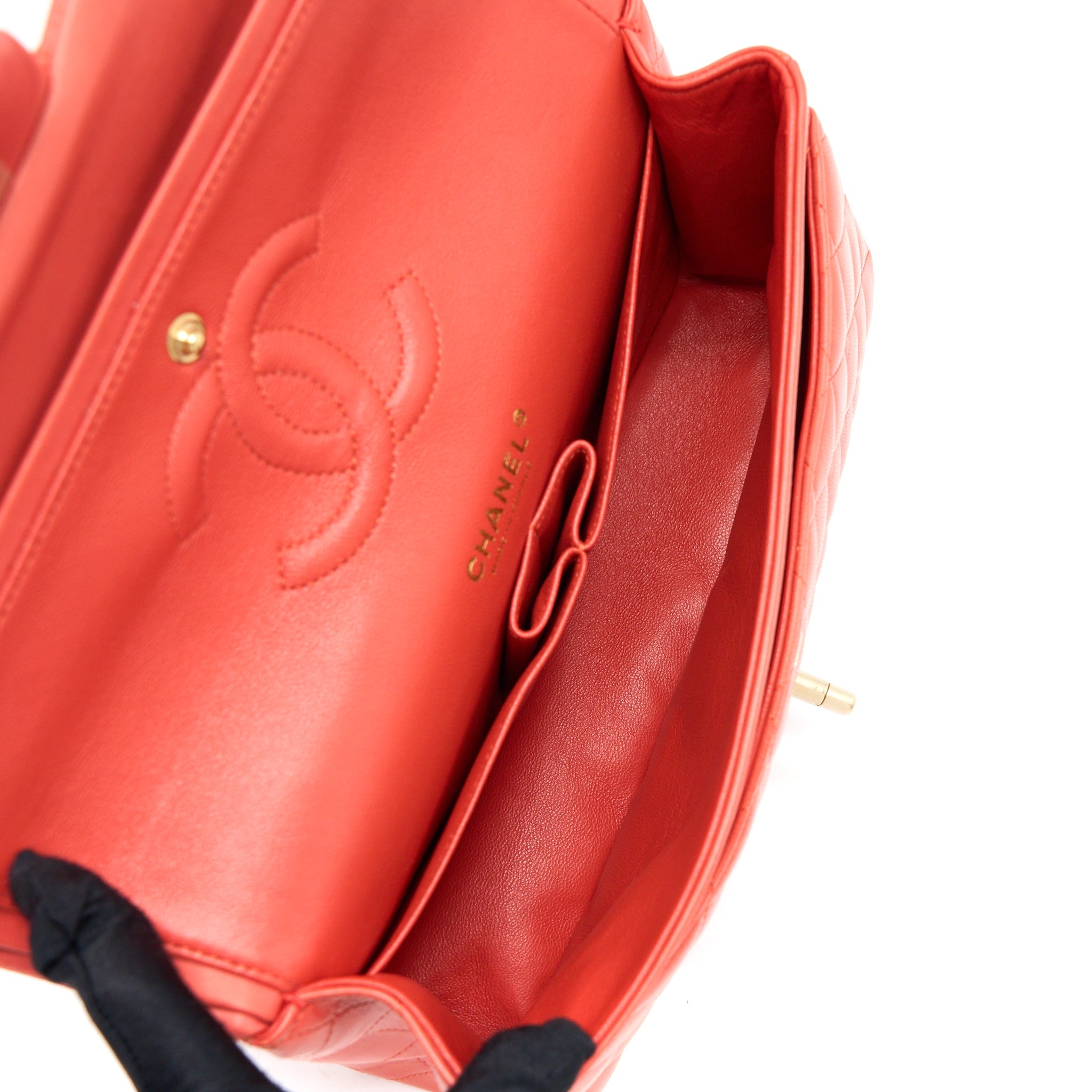 CHANEL MEDIUM CLASSIC DOUBLE FLAP BAG LAMBSKIN CORAL BRUSHED GHW