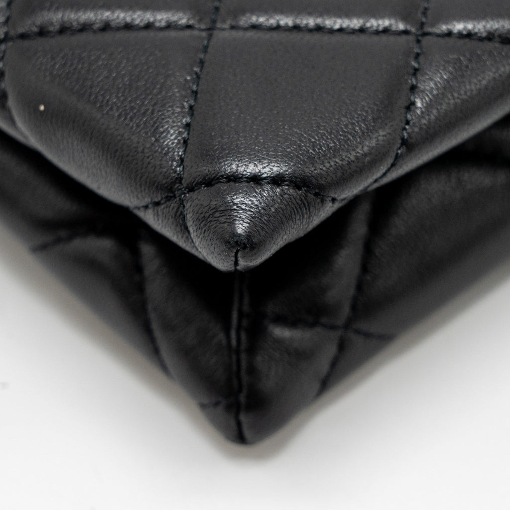CHANEL CLUTCH WITH CRYSTAL/PEARL CHARMS LAMBSKIN BLACK LGHW