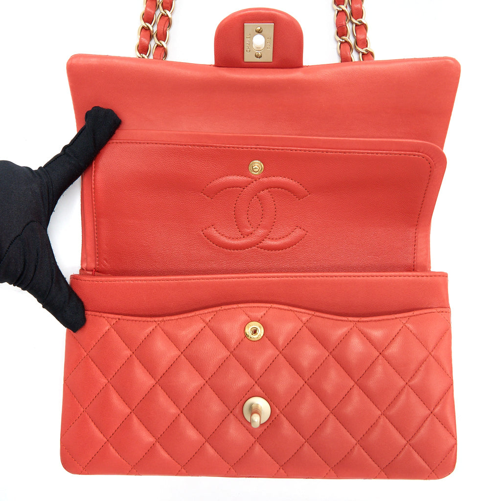 CHANEL MEDIUM CLASSIC DOUBLE FLAP BAG LAMBSKIN CORAL BRUSHED GHW
