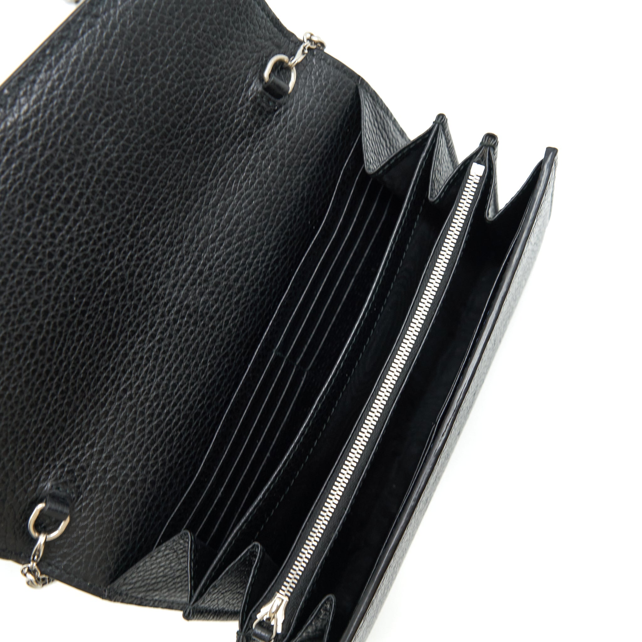 GUCCI MINI DIONYSUS WALLET ON CHAIN GRAINED CALFSKIN BLACK SHW