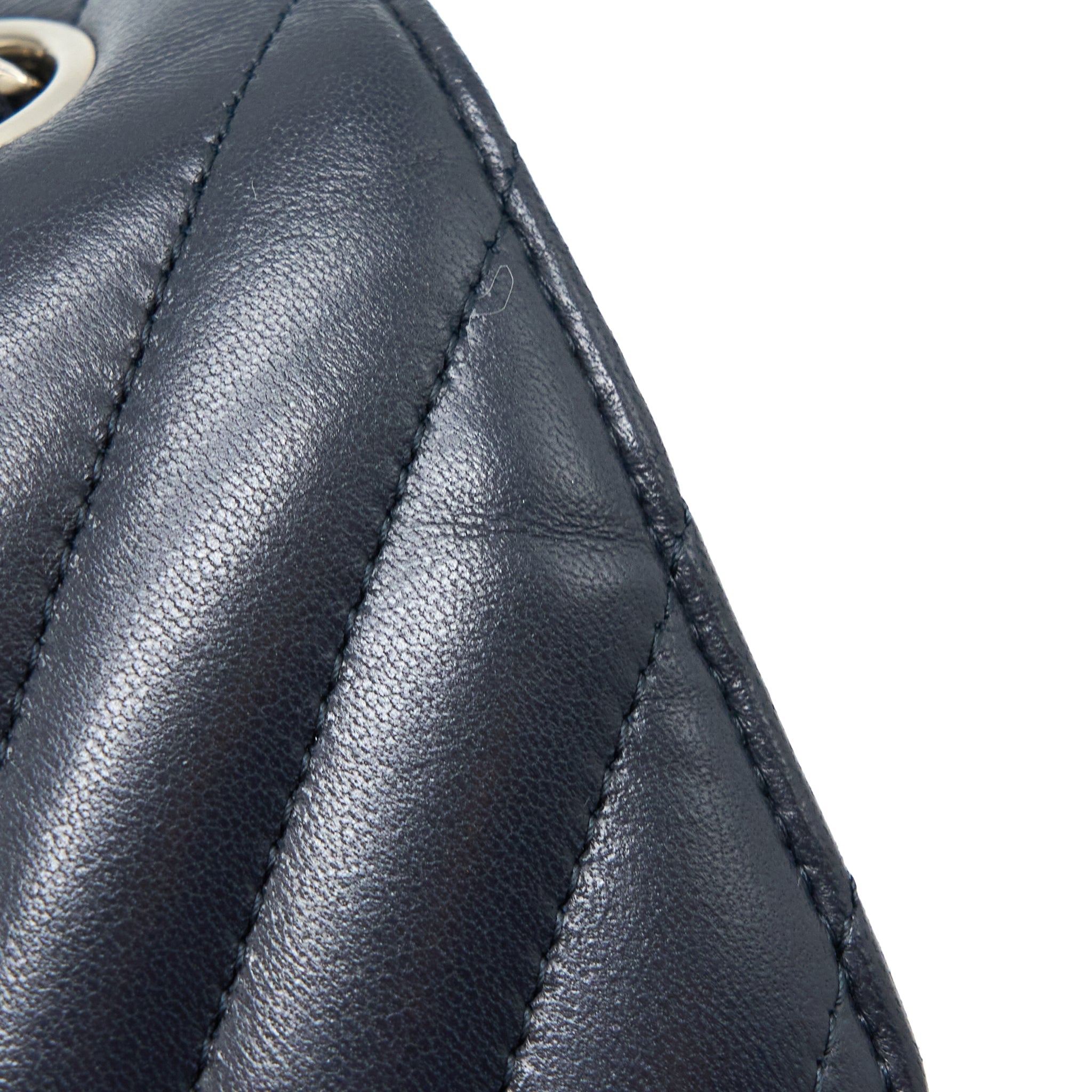 CHANEL MINI RECTANGULAR FLAP BAG CHEVRON LAMBSKIN NAVY SHW