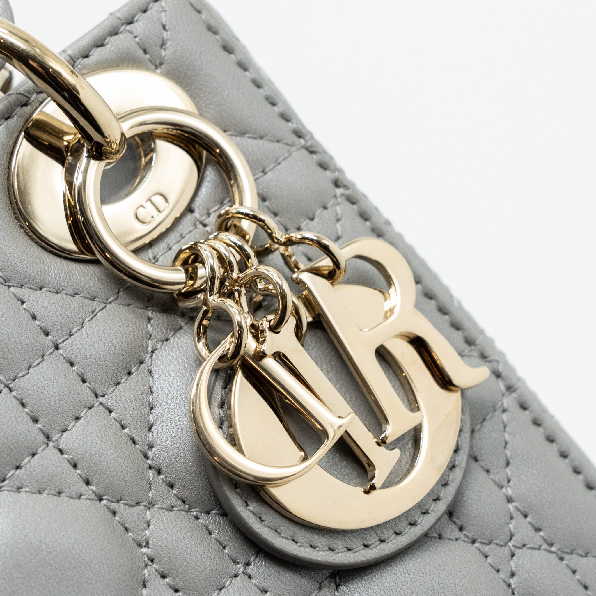 DIOR MINI LADY DIOR LAMBSKIN GREY LGHW