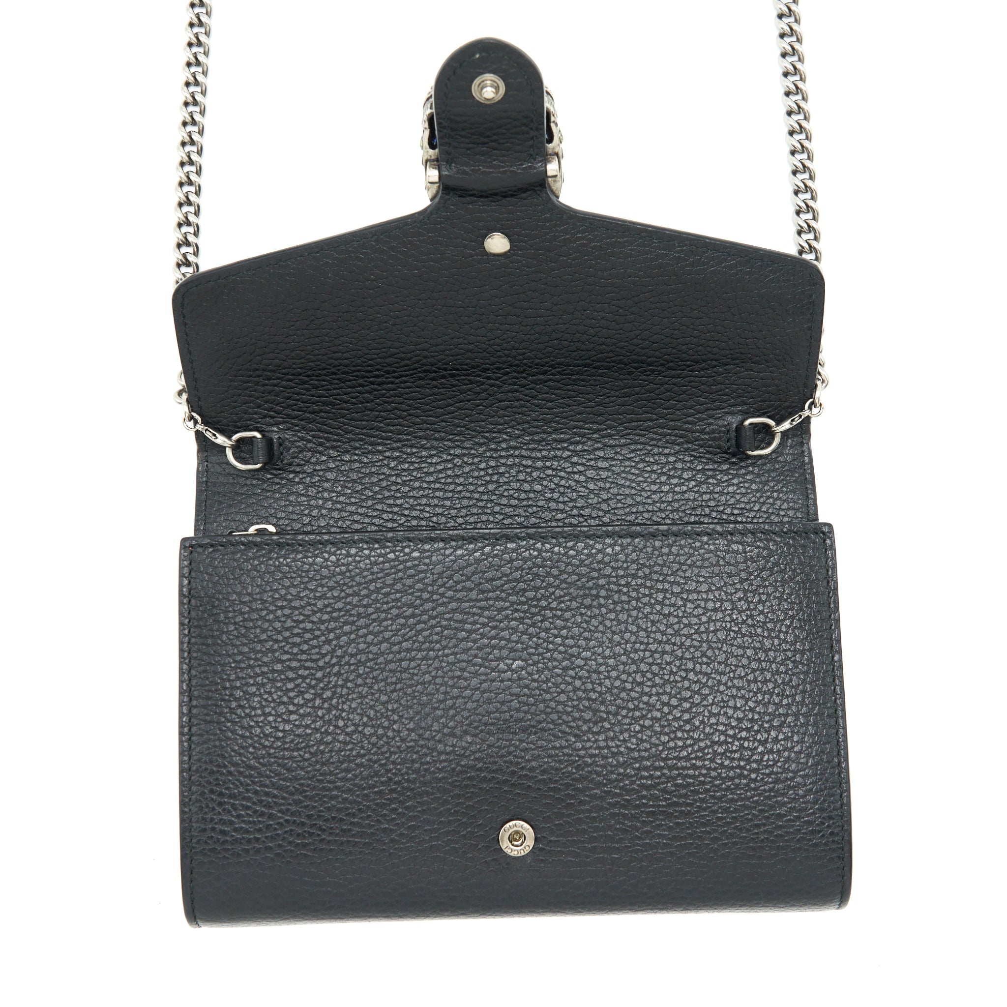 GUCCI MINI DIONYSUS WALLET ON CHAIN GRAINED CALFSKIN BLACK SHW