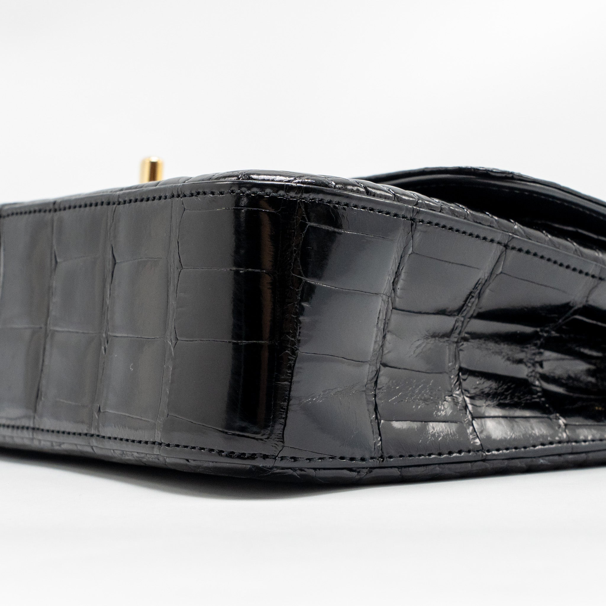 CHANEL MEDIUM CLASSIC DOUBLE FLAP BAG ALLIGATOR MISSISSIPPIENSIS BLACK GHW
