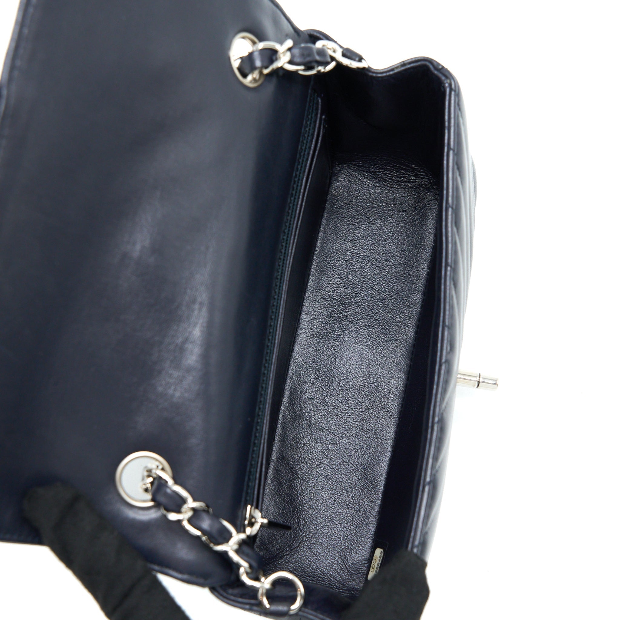 CHANEL MINI RECTANGULAR FLAP BAG CHEVRON LAMBSKIN NAVY SHW