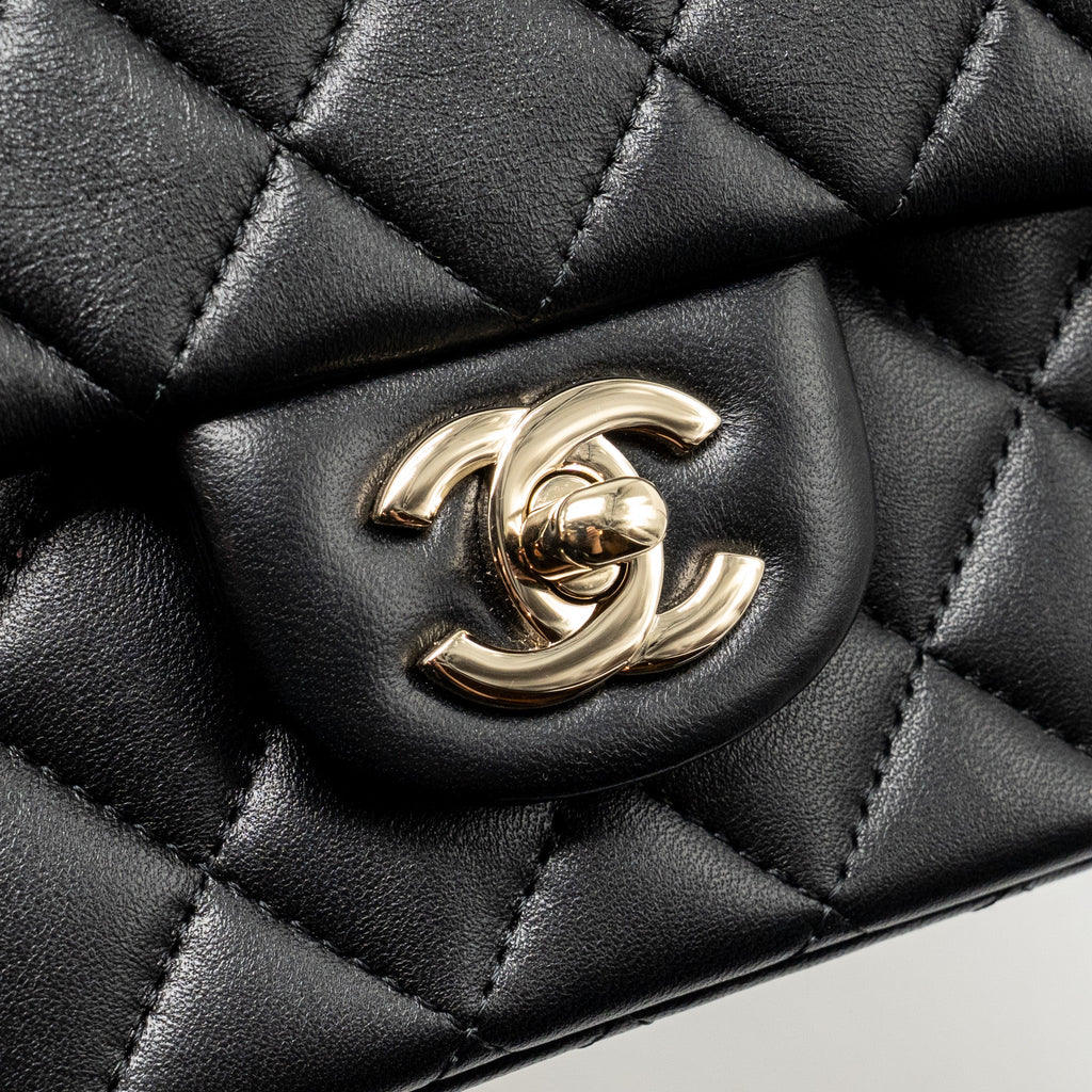 CHANEL TOP HANDLE MINI RECTANGULAR FLAP BAG LAMBSKIN BLACK LGHW (MICROCHIP)