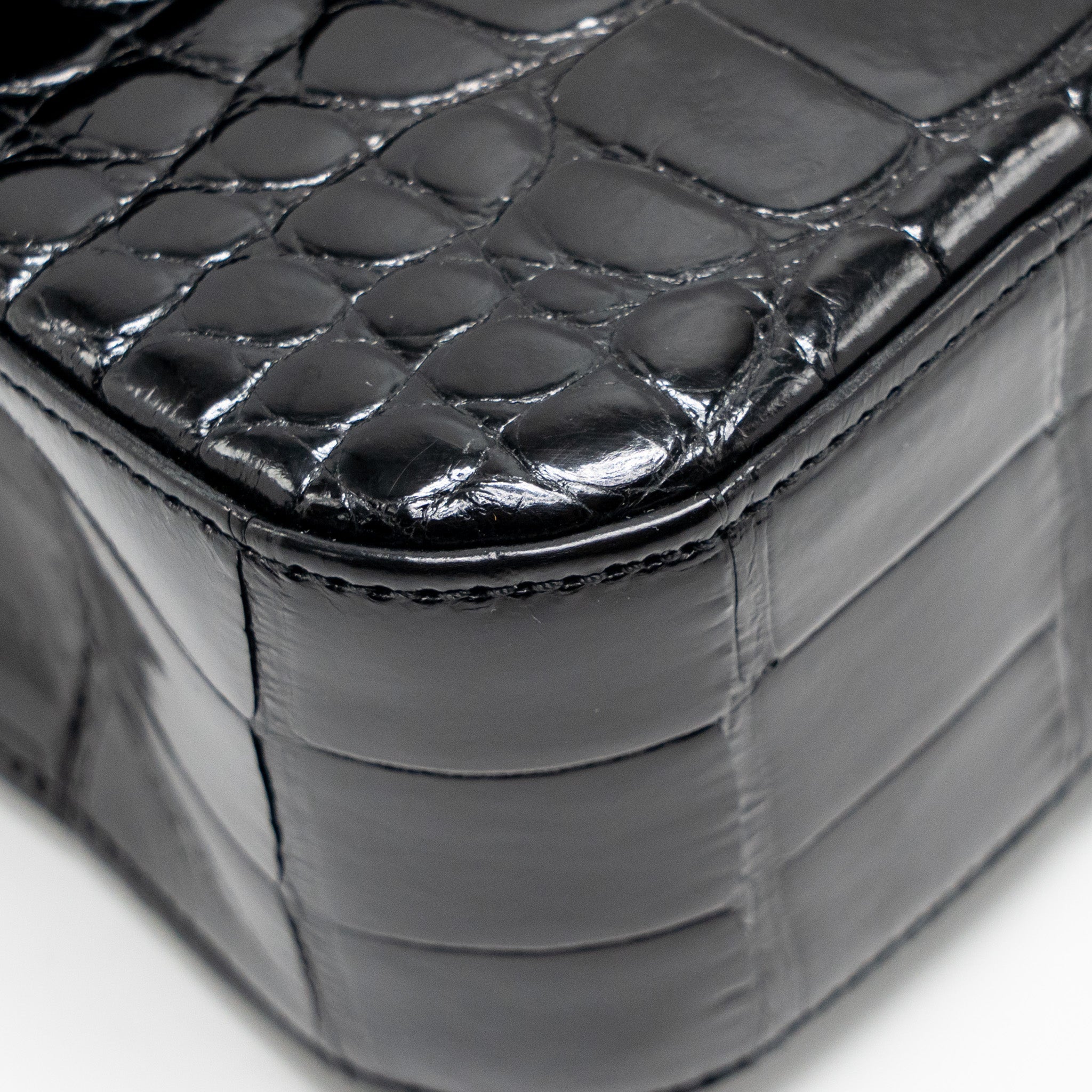 CHANEL MEDIUM CLASSIC DOUBLE FLAP BAG ALLIGATOR MISSISSIPPIENSIS BLACK GHW