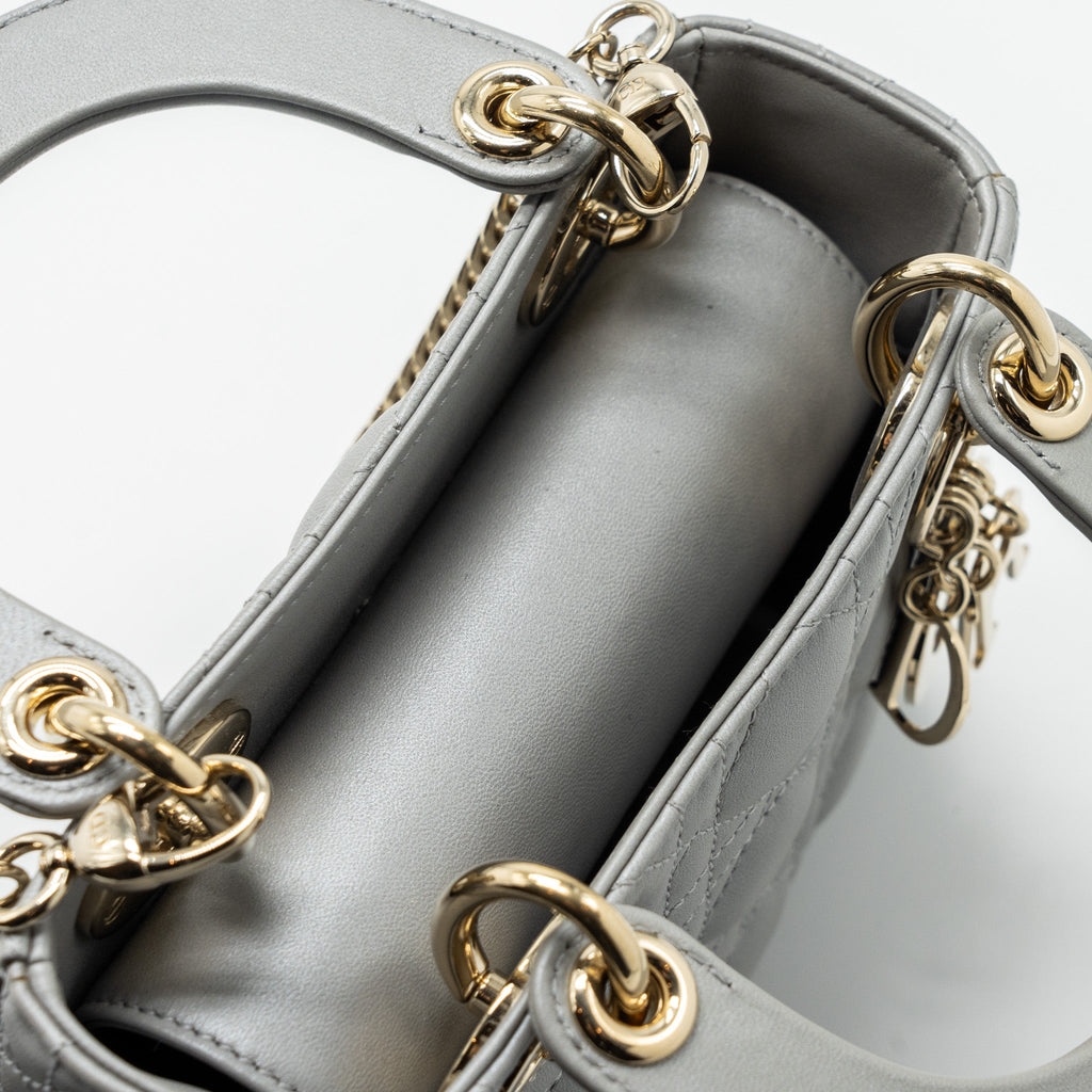 DIOR MINI LADY DIOR LAMBSKIN GREY LGHW