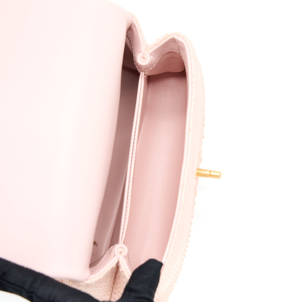 CHANEL SMALL COCO HANDLE PYTHON LEATHER LIGHT PINK BRUSHED GHW