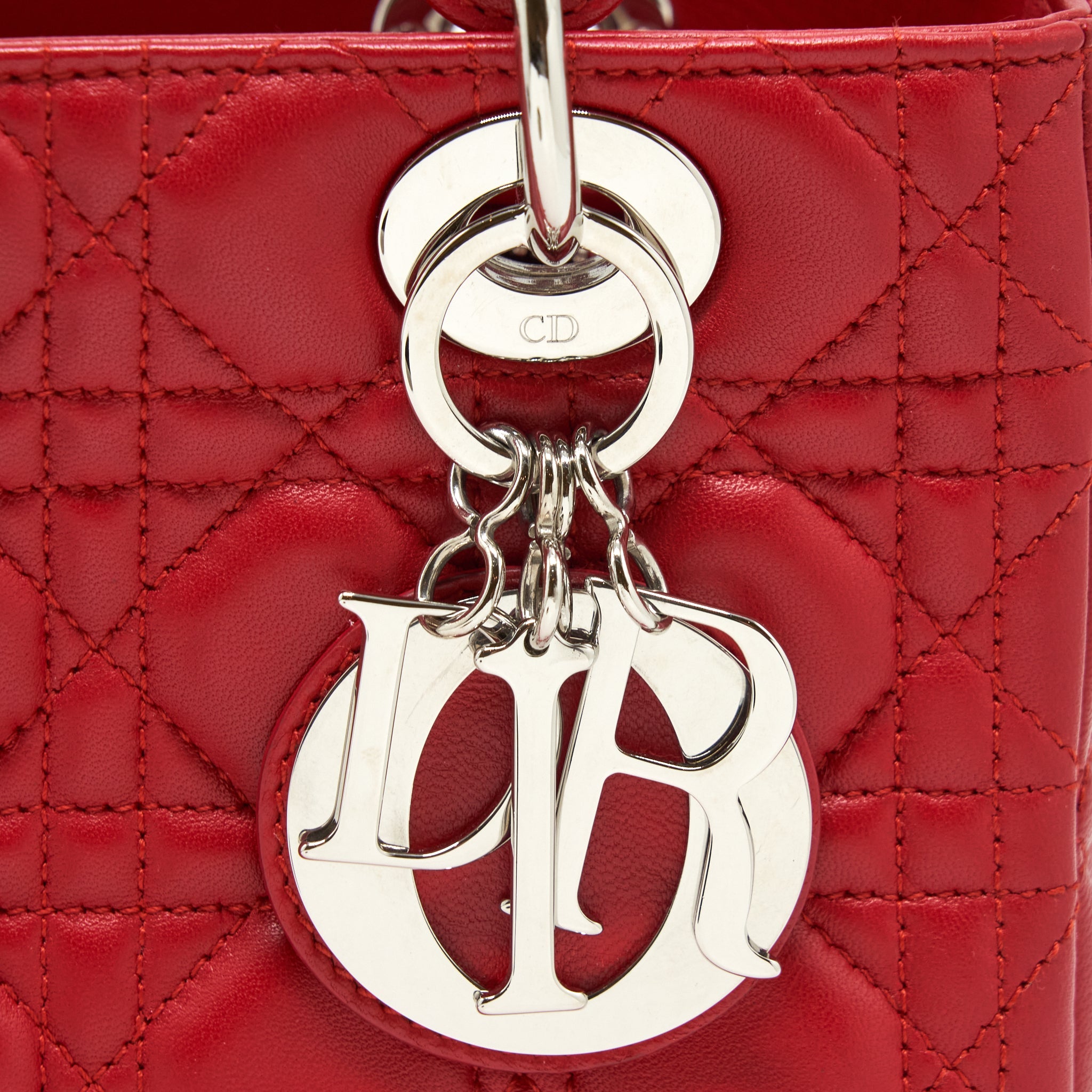 DIOR LADY DIOR BAG MEDIUM FUCHSIA LAMBSKIN RED SHW