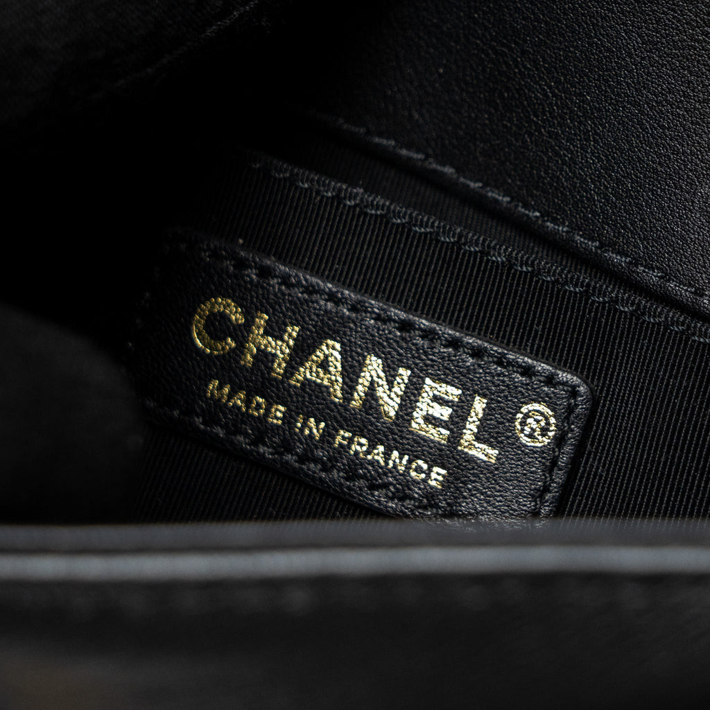 CHANEL TOP HANDLE SMALL BOY BAG CALFSKIN BLACK BRUSHED GHW