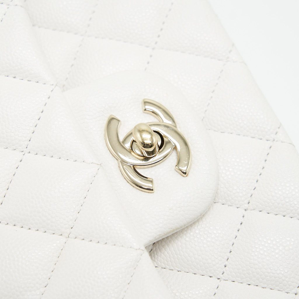CHANEL MEDIUM CLASSIC DOUBLE FLAP BAG CAVIAR WHITE WITH LGHW