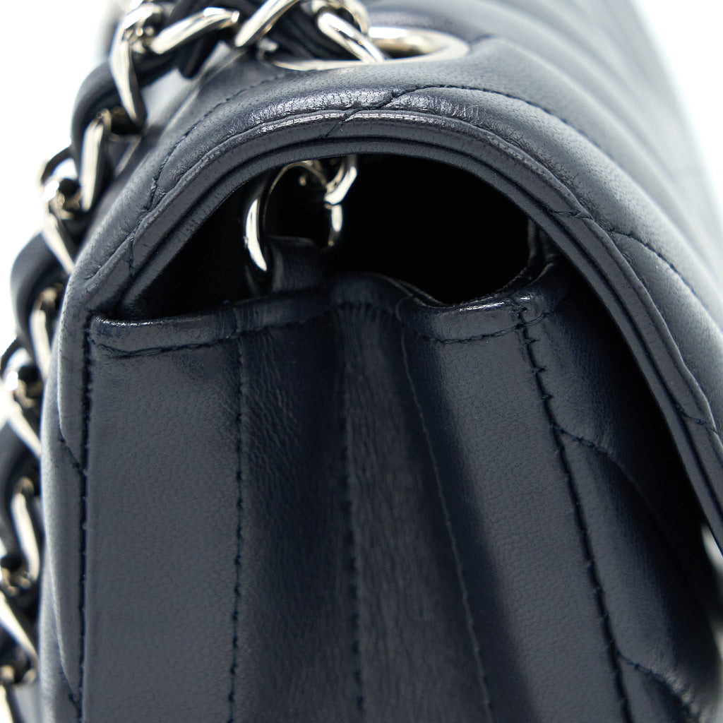 CHANEL MINI RECTANGULAR FLAP BAG CHEVRON LAMBSKIN NAVY SHW