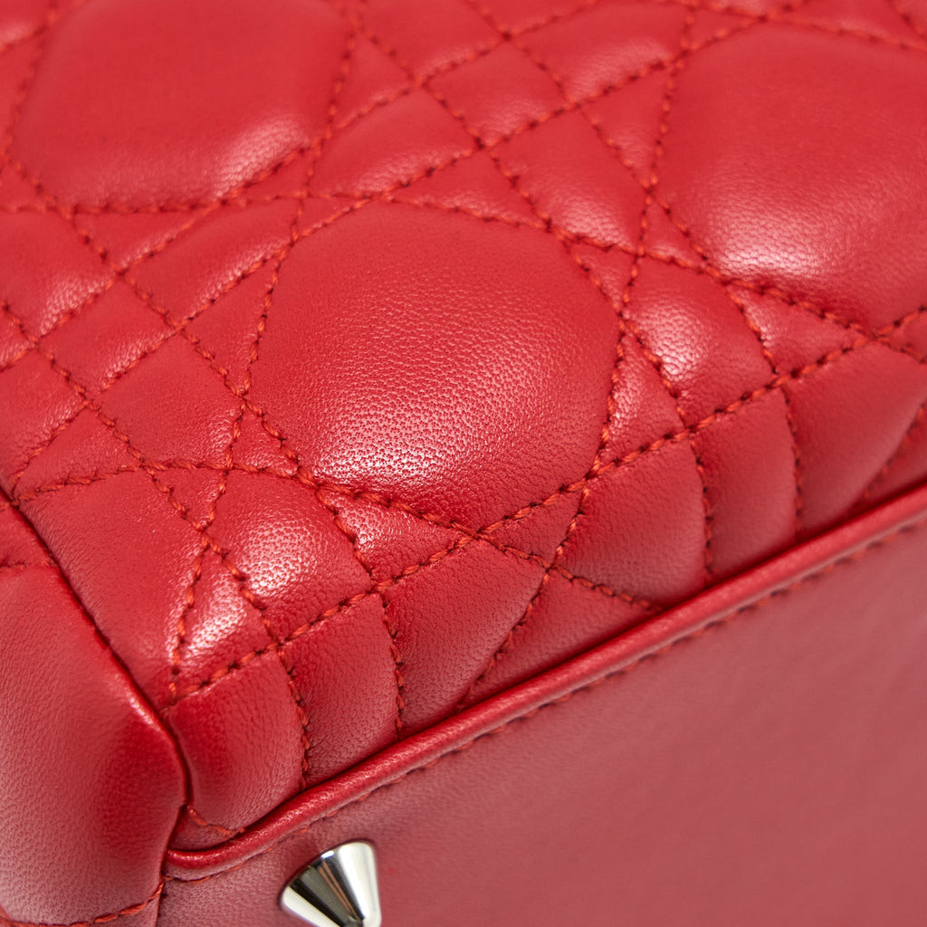 DIOR LADY DIOR BAG MEDIUM FUCHSIA LAMBSKIN RED SHW