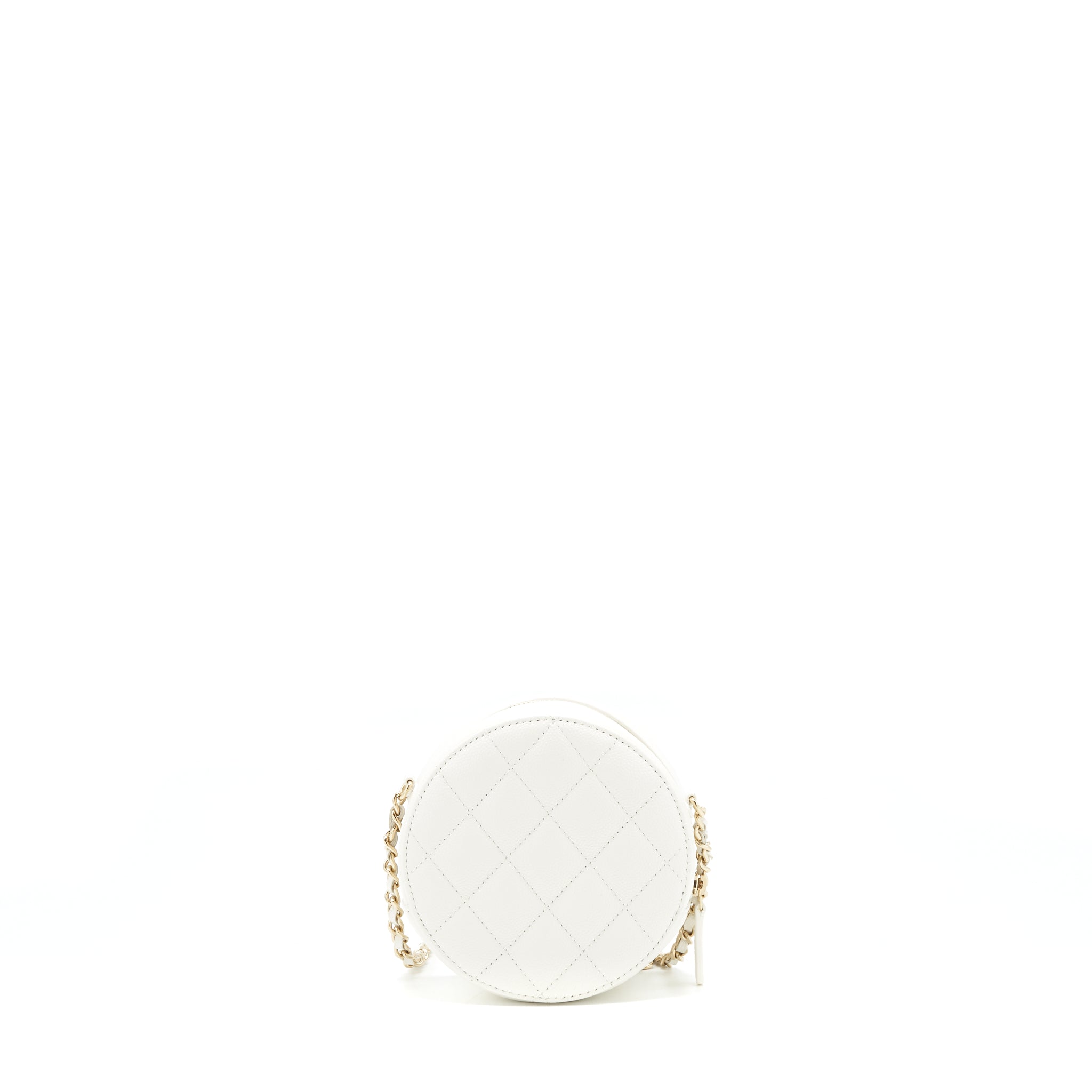 CHANEL ROUND MINI BAG CAVIAR WHITE LGHW
