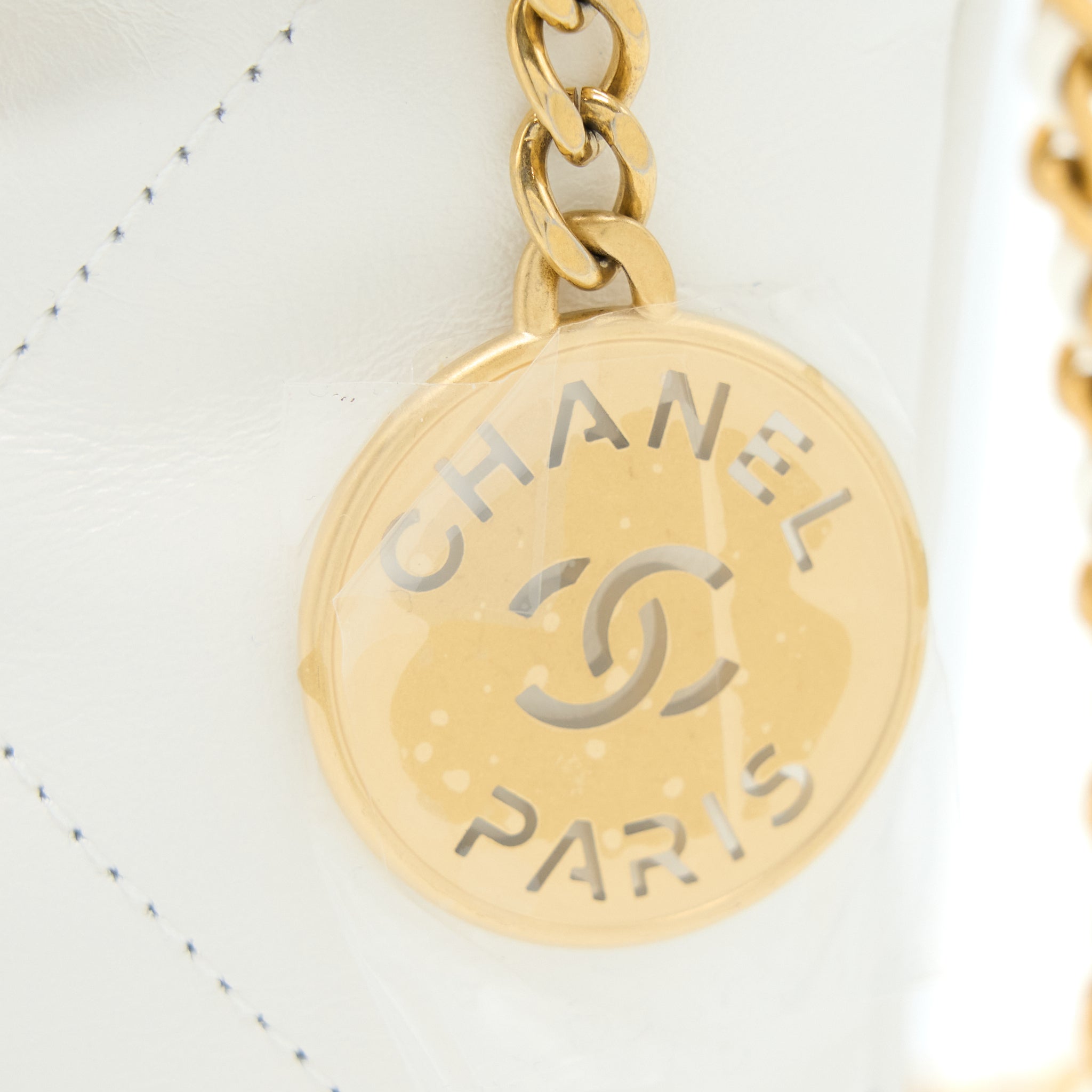 CHANEL 23S MINI 22 BAG SHINY CALFSKIN WHITE GHW (MICROCHIP)