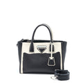 PRADA DOUBLE ZIP TOTE BAG CALFSKIN BLACK/WHITE SHW