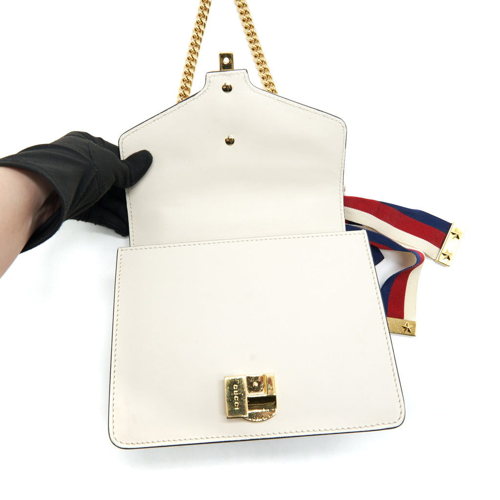 GUCCI SYLVIE MINI LEATHER CHAIN BAG IN WHITE GHW