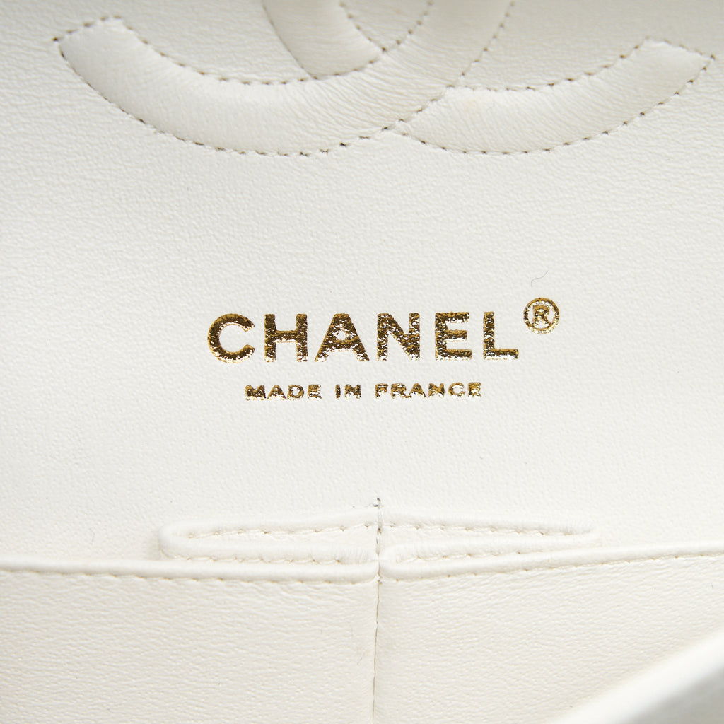 CHANEL MEDIUM CLASSIC DOUBLE FLAP BAG CAVIAR WHITE WITH LGHW