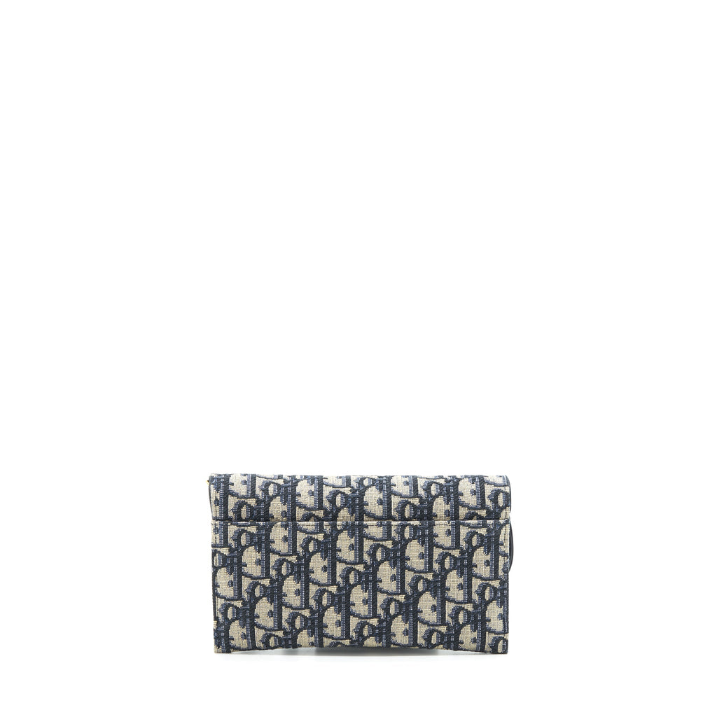 DIOR SADDLE WALLET ON CHAIN BLUE OBLIQUE JACQUARD