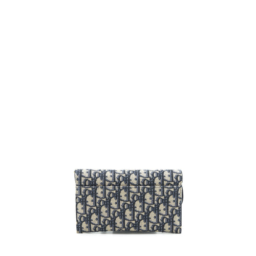 DIOR SADDLE WALLET ON CHAIN BLUE OBLIQUE JACQUARD