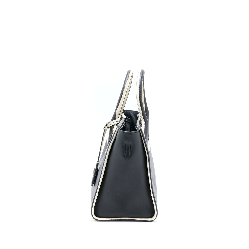 PRADA DOUBLE ZIP TOTE BAG CALFSKIN BLACK/WHITE SHW