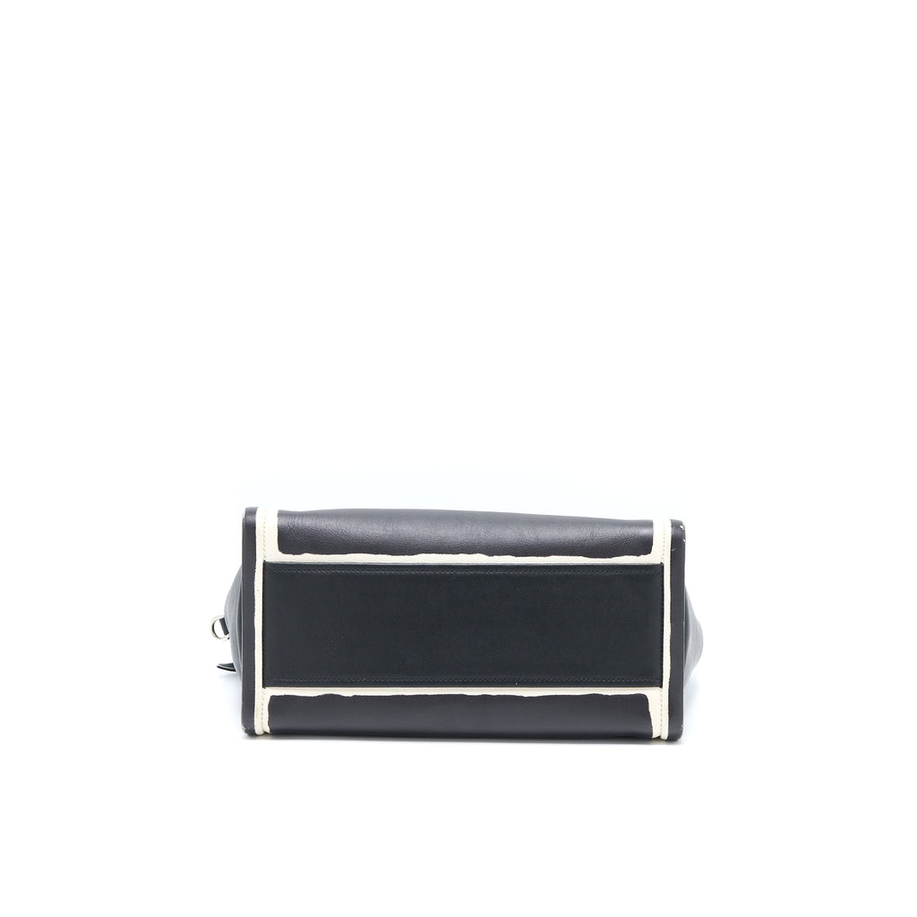 PRADA DOUBLE ZIP TOTE BAG CALFSKIN BLACK/WHITE SHW
