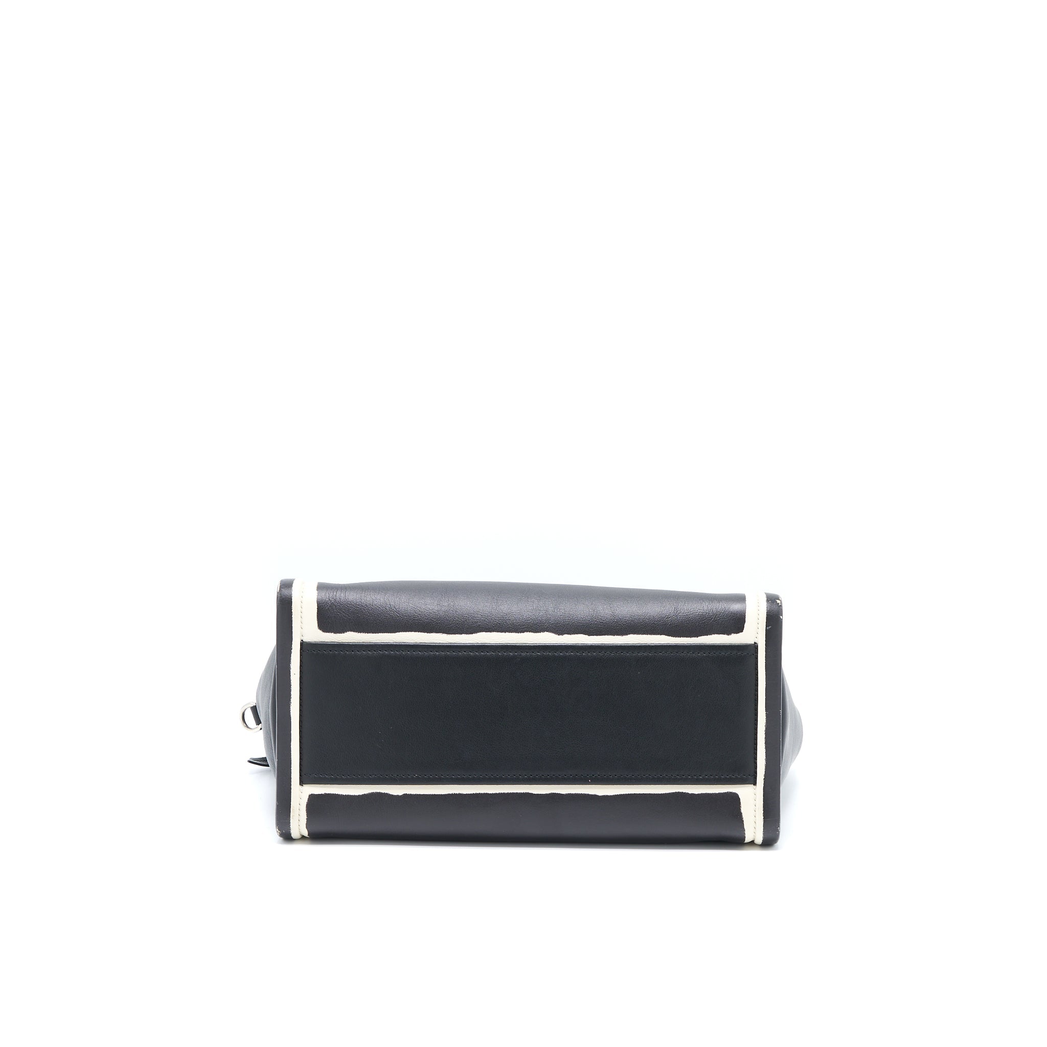 PRADA DOUBLE ZIP TOTE BAG CALFSKIN BLACK/WHITE SHW