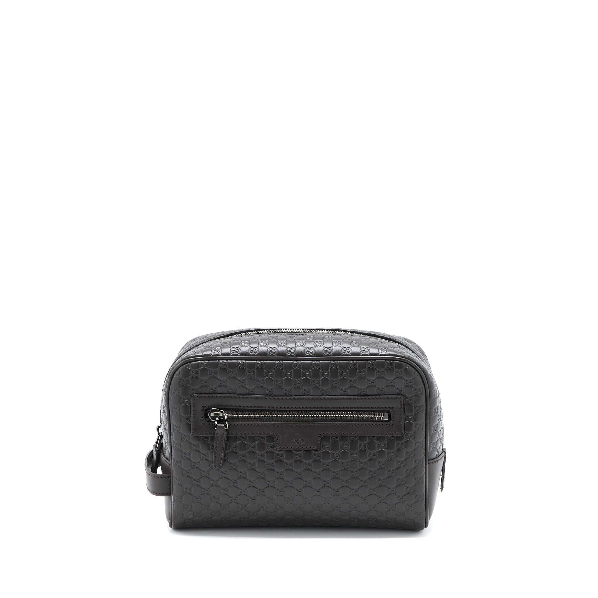 GUCCI GG PRINT POUCH CALFSKIN DARK BROWN SHW