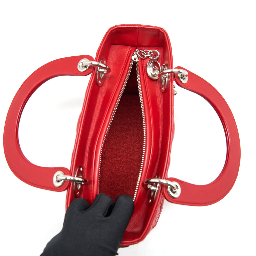 DIOR LADY DIOR BAG MEDIUM FUCHSIA LAMBSKIN RED SHW