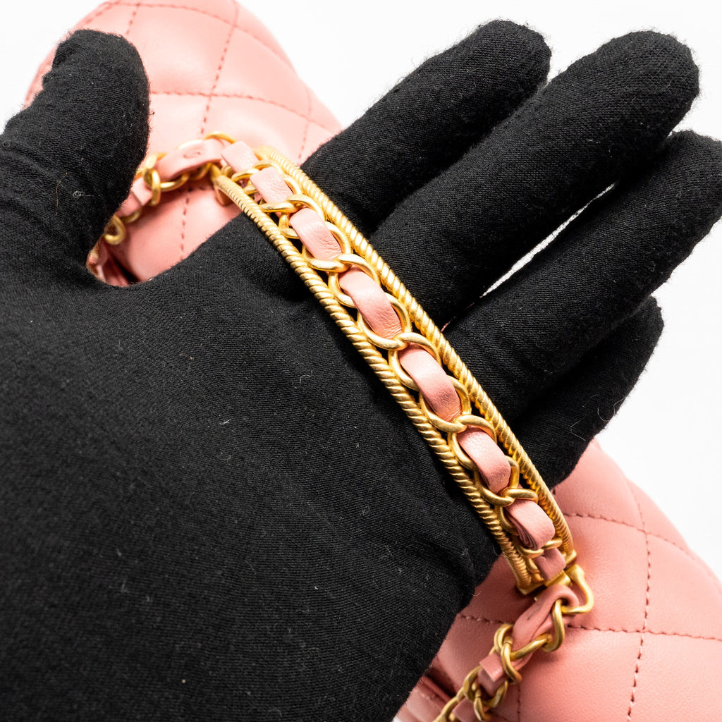 CHANEL 23K DETAIL TOP HANDLE FLAP BAG LAMBSKIN PINK GHW (MICROCHIP)