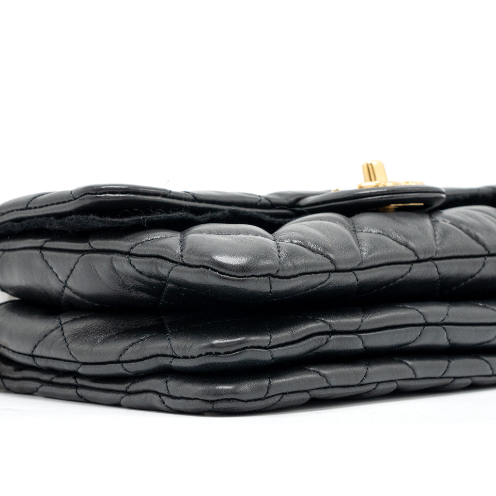CHANEL 22K GOLD PILLAR ADJUSTABLE CHAIN FLAP BAG LAMBSKIN BLACK BRUSHED GHW (MICROCHIP)