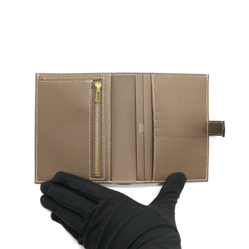 HERMES BEARN COMPACT WALLET ETOUPE WITH GHW EPSOM LEATHER