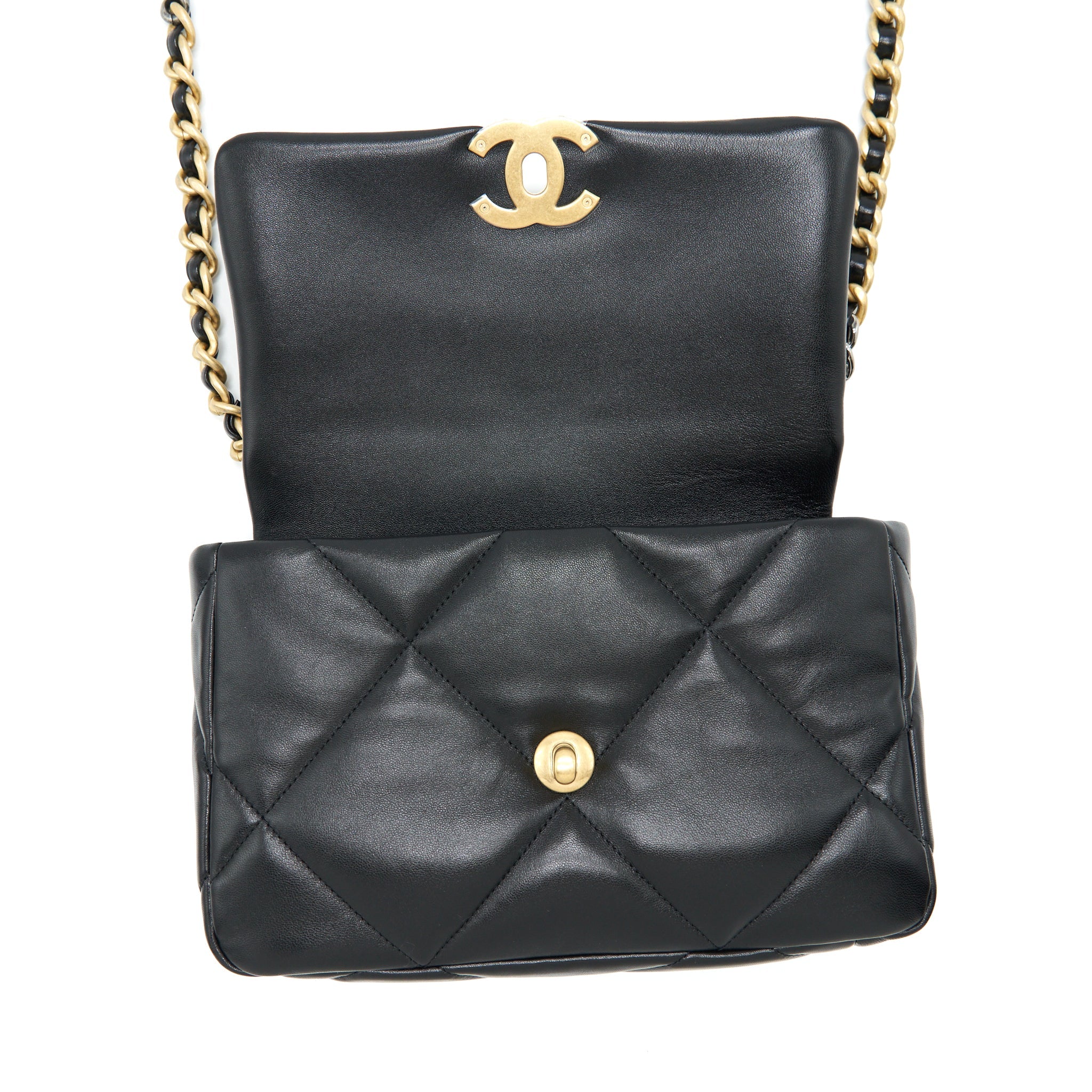 CHANEL SMALL 19 BAG LAMBSKIN BLACK WITH MULTICOLOUR HARDWARE (MICROCHIP)