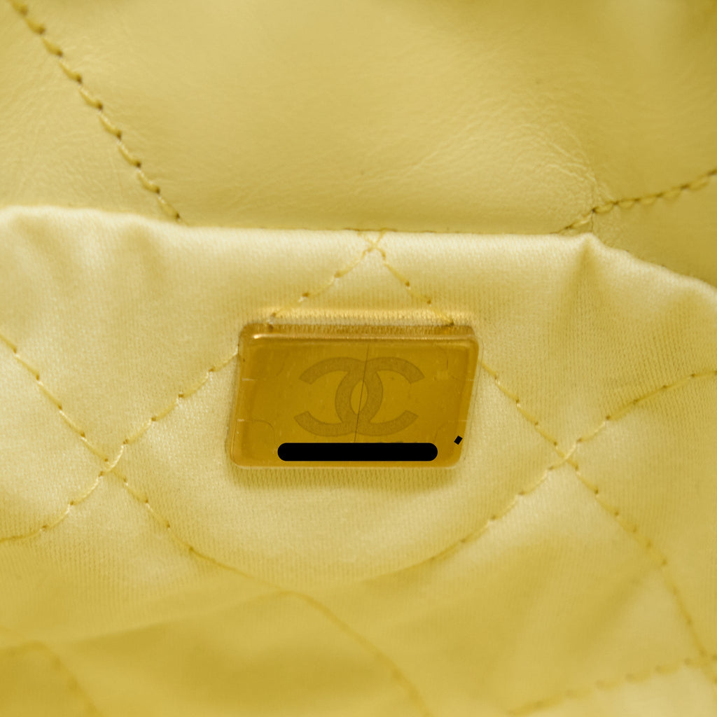 CHANEL 23S MINI 22 BAG SHINY CALFSKIN LIGHT YELLOW GHW (MICROCHIP)