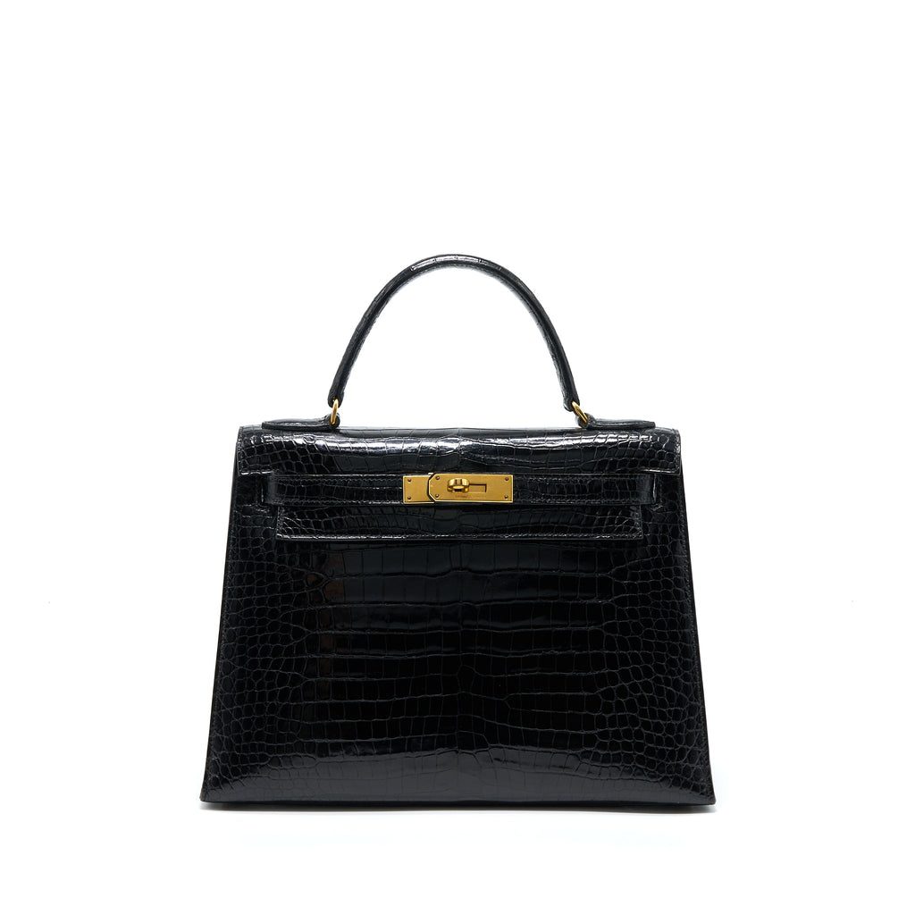 HERMES VINTAGE KELLY 28 ALLIGATOR BLACK GHW