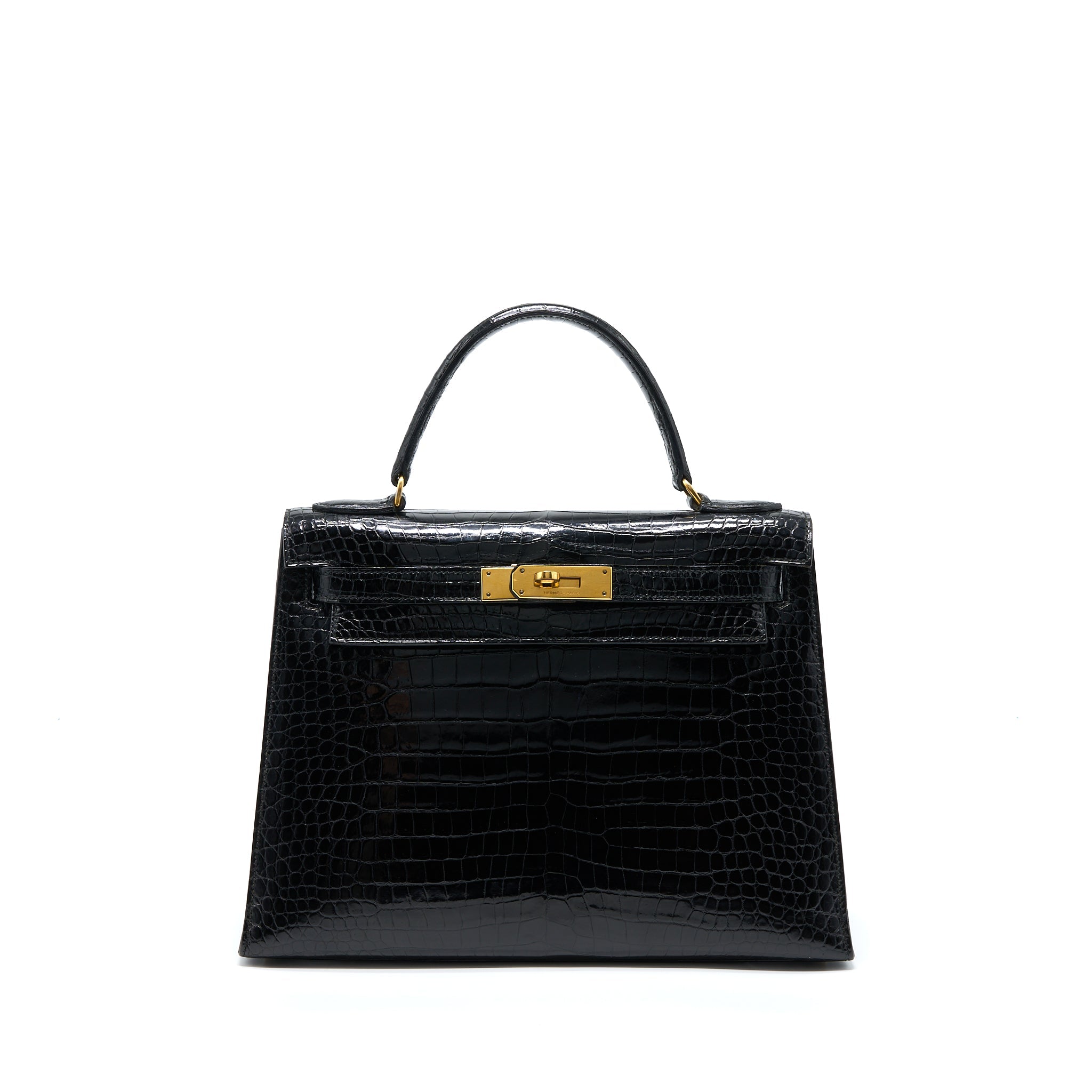 HERMES VINTAGE KELLY 28 ALLIGATOR BLACK GHW