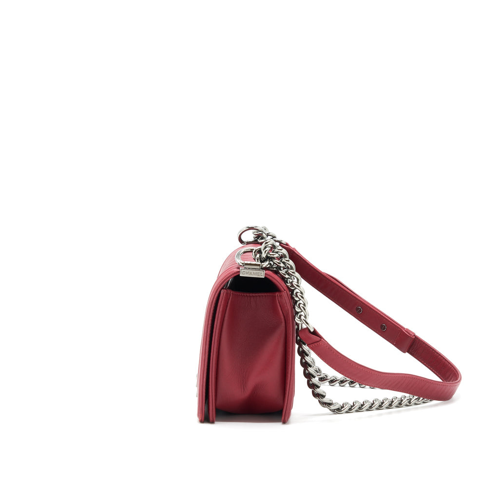 CHANEL MEDIUM CHEVRON BOY CHANEL BAG LIMITED EDITION DARK RED SHW