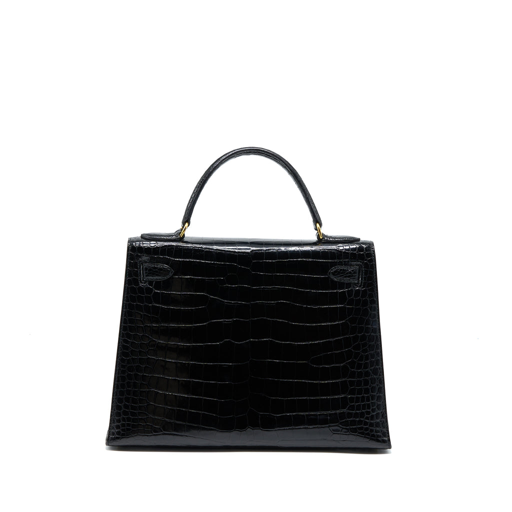 HERMES VINTAGE KELLY 28 ALLIGATOR BLACK GHW