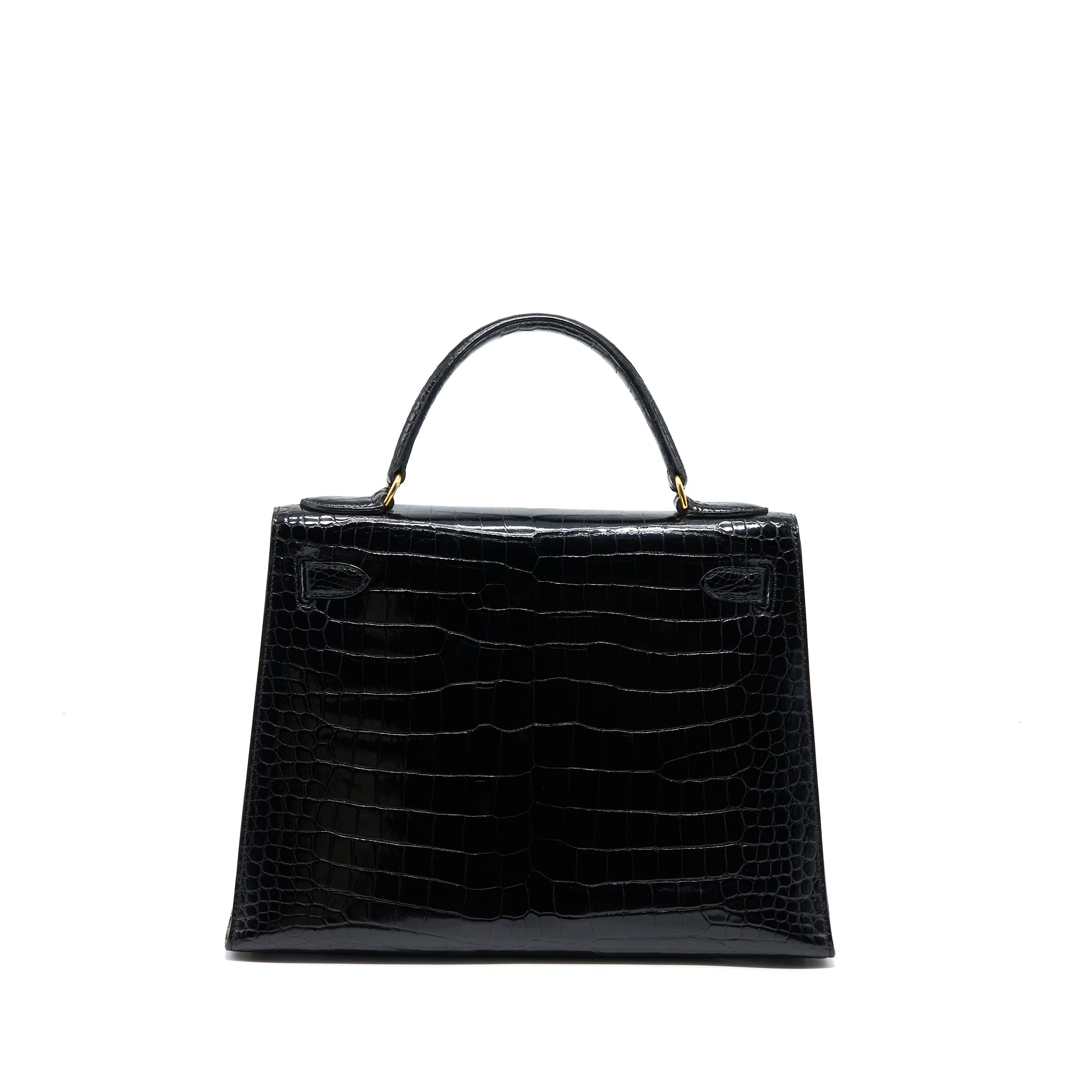 HERMES VINTAGE KELLY 28 ALLIGATOR BLACK GHW