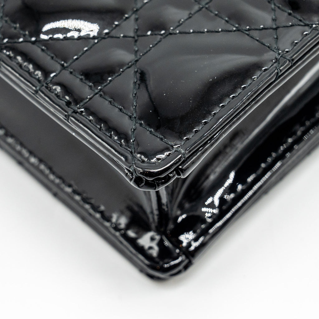 DIOR LADY DIOR POUCH WALLET ON CHAIN PATENT BLACK LGHW